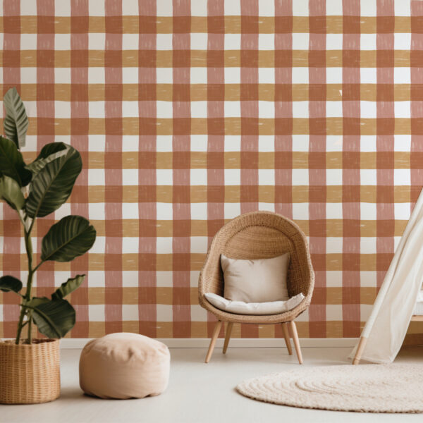 Papel de Parede Vichy P Rosa e Amarelo  2,80 x 0,45 m