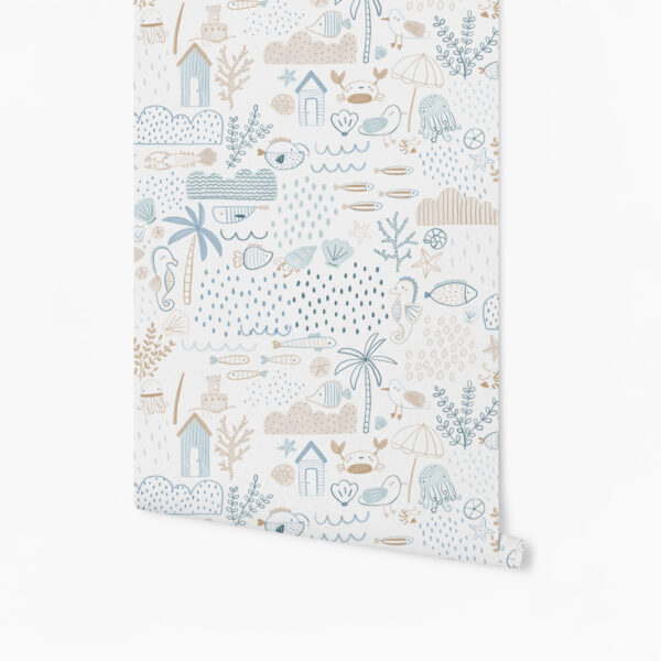Papel de Parede Banco de Areia Azul e Areia  2,80 x 0,45 m