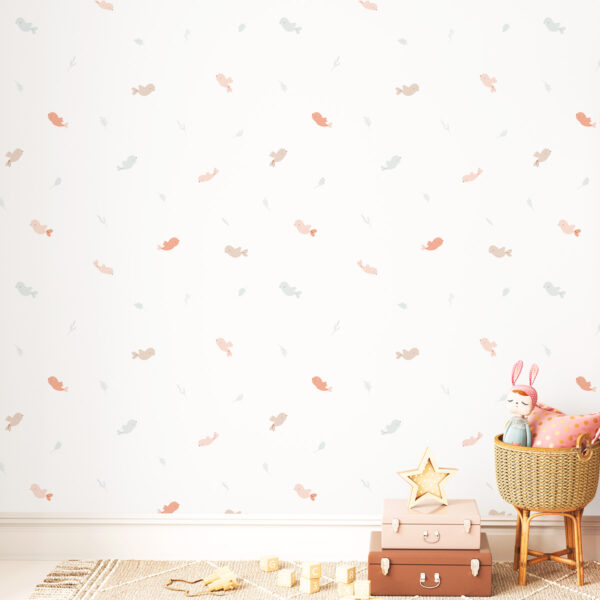 Papel de Parede Passarinhos Coral e Menta 2,80 x 0,45 m