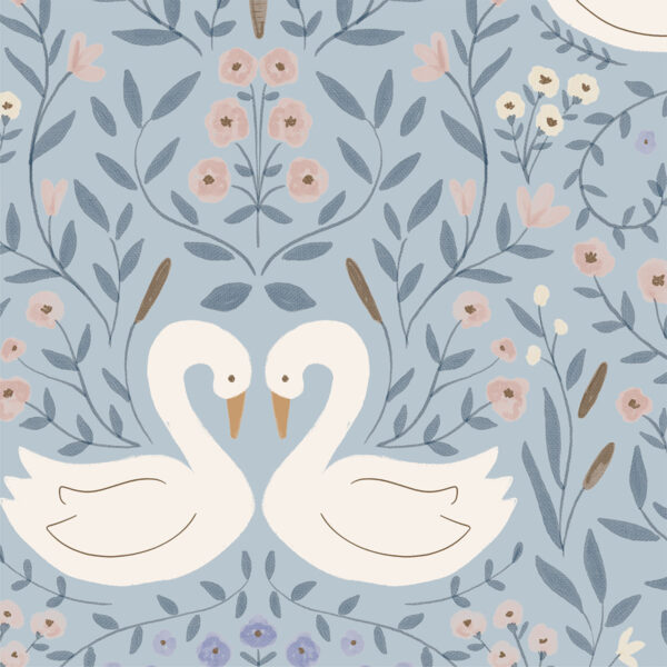 Papel de parede Dança dos Cisnes C azul - Maracujá – Rolo 2,80 x 0,45 m