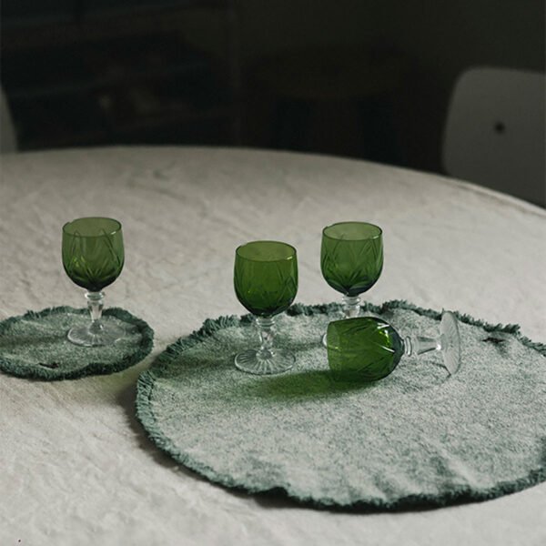Jogo americano 40×40 cm e Porta copos 15 x 15 cm 2 uni Stonewashed verde escuro